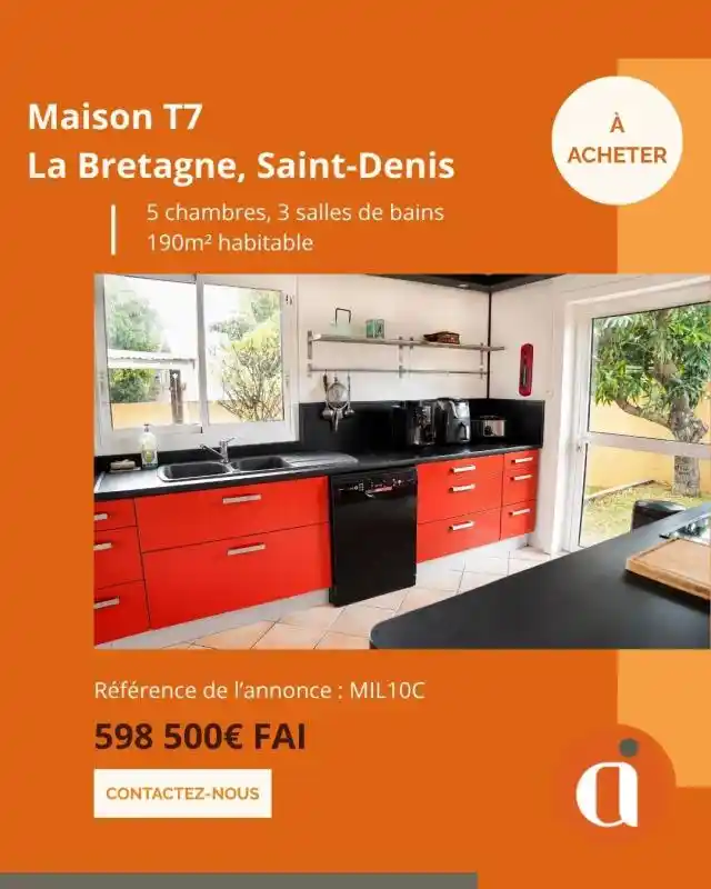 Photo 1 - Maison à vendre - Ancien 598 500 € 7 pièces 5 chambres 190 m² Saint-Denis 97400